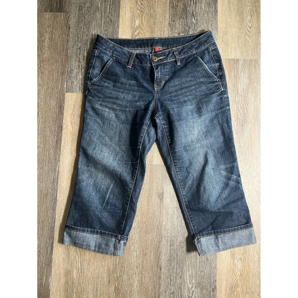 ADVC Capri‎ Jeans Womens 8 Blue Excellent Dark Wash Cuffed Stretch Denim Cropped
